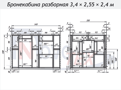 Бронекабина разборная каркас 3,4×2,55×2,4м