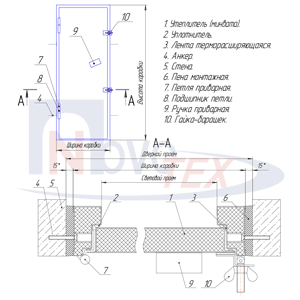 ЛП, люк противопожарный с торцевой коробкой, для вентиляционной шахты с креплением на гайках-барашках