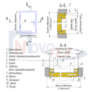 ЛП, люк противопожарный однопольный с угловой коробкой, с левым открыванием, анкера в четверти