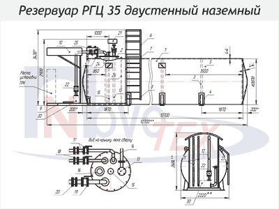 Чертеж резервуар горизонтальный цилиндрический двустенный наземный РГЦ-35 ДН