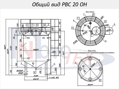 Чертеж вертикального резервуара РВС-20 одностенного наземного